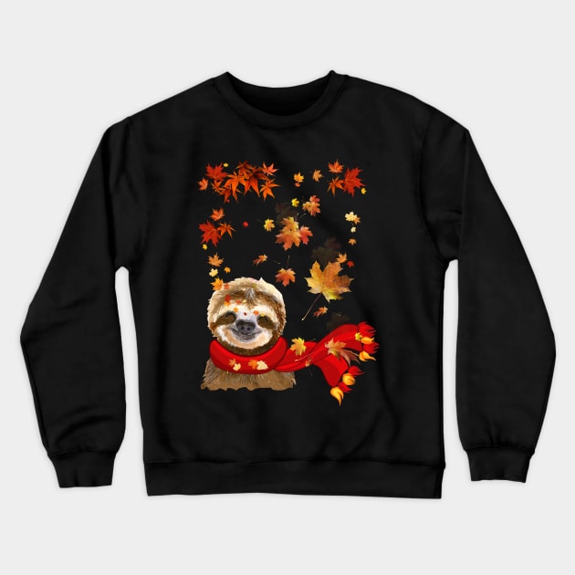 Maple Leaf Sloth Fall Hello Autumn Gift Crewneck Sweatshirt by Margaretsantana